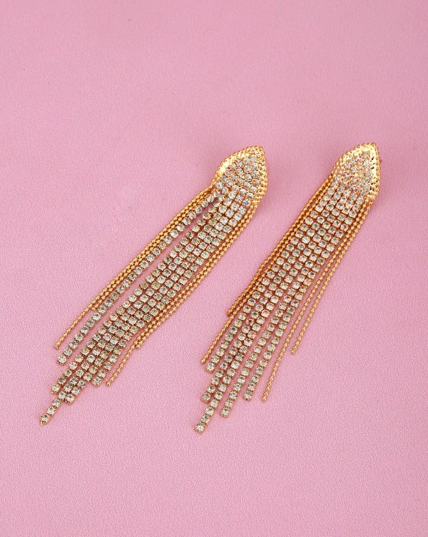 Gold Plated With Cz Tassel Drop Earring For Women For Sale