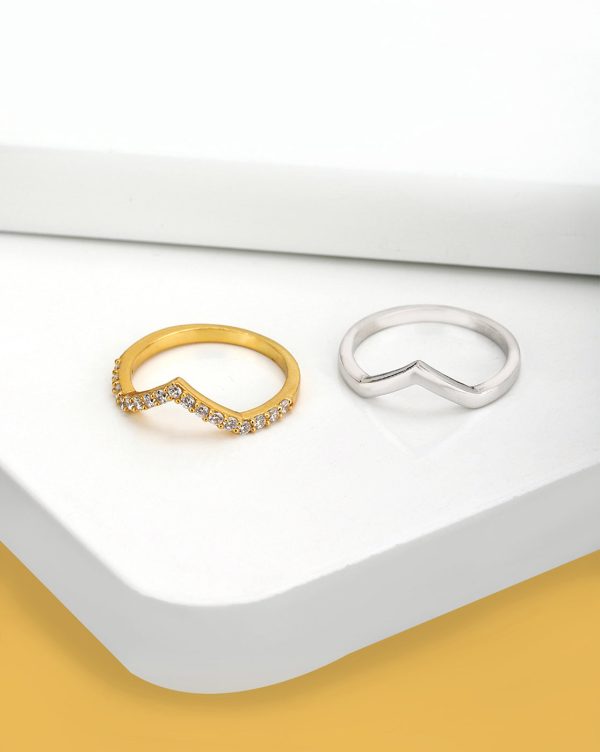 Carlton London Gold & Silver Plated Set Of 2 Contemporary Finger Rings For Women Online Sale