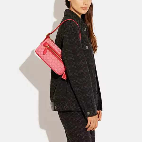 Coach Signature Jacquard Demi Shoulder Bag - Sport Red Online Hot Sale