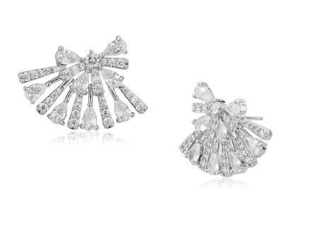 Premium Cz With Rhodium Plated Contemporary Stud Earring Online now