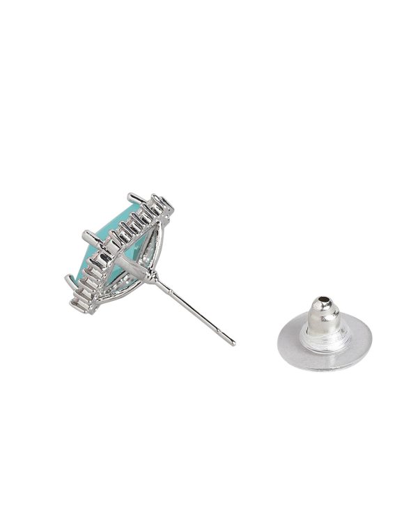 Rhodium Plated With Turquoise Stone Stud Earring For Women Sale