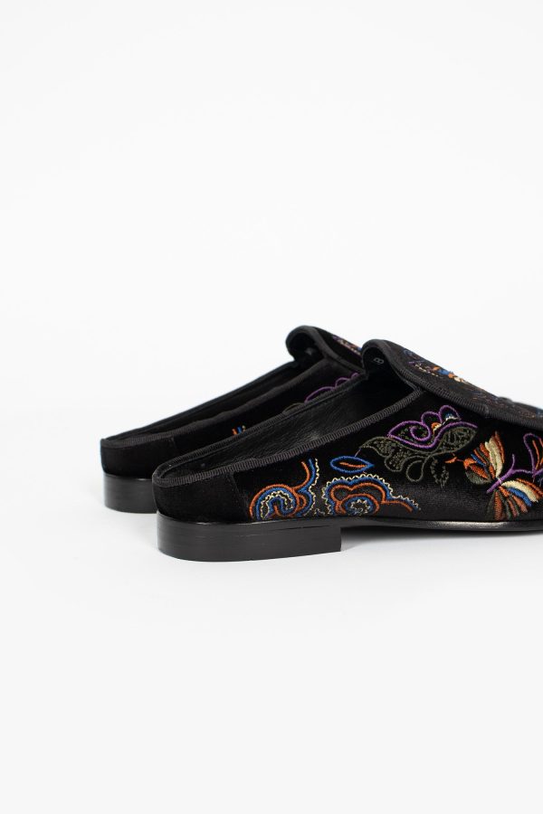 Velvet Mule Black Papillon Embroidery Online