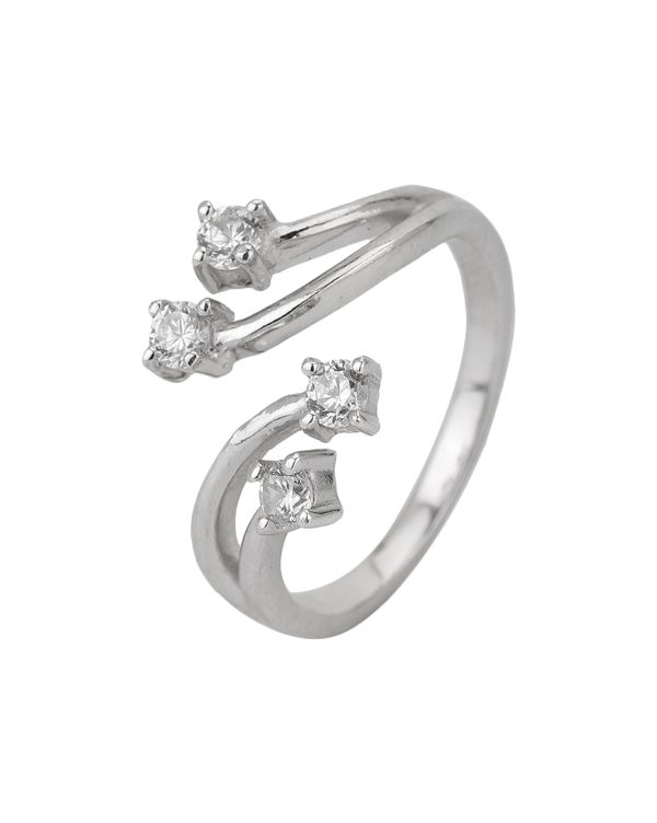 Carlton London Rhodium Plated Silver Toned Cz Studded Adjustable Contemporary Finger Ring For Women Discount