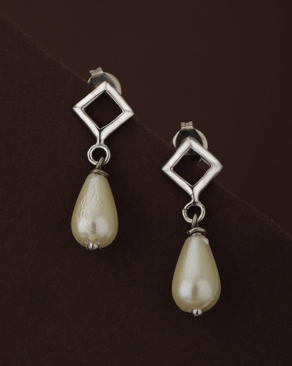 Carlton London Rhodium Plated Contemporary Drop Earring With Dangling Pearl Cheap