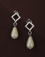 Carlton London Rhodium Plated Contemporary Drop Earring With Dangling Pearl Cheap