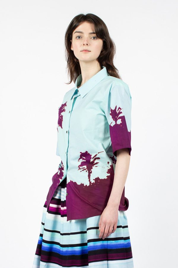 Palm Printed Shirt Blue Purple Discount