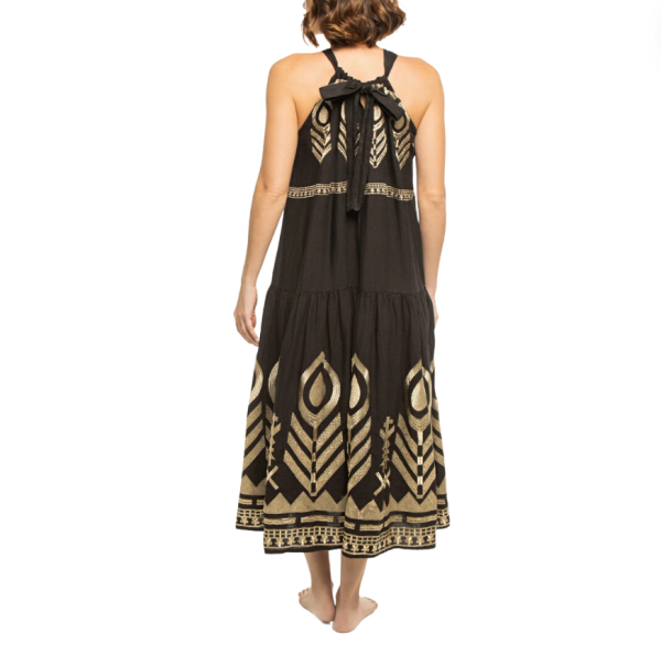 Embroidered Metallic Halter Midi Dress Sale