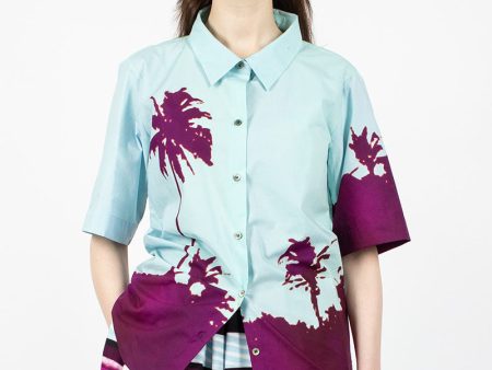 Palm Printed Shirt Blue Purple Discount