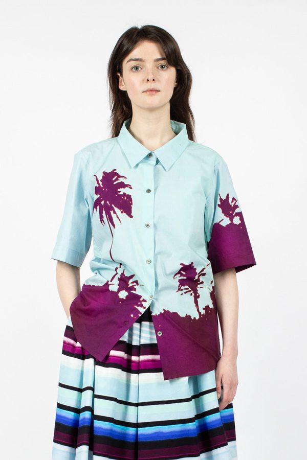 Palm Printed Shirt Blue Purple Discount