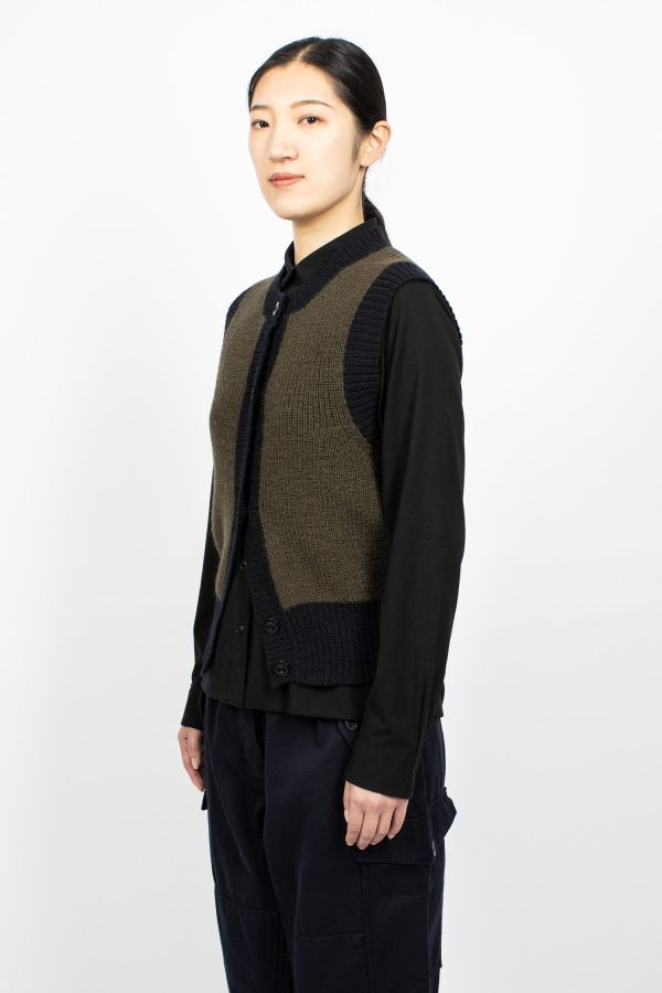 Contrast Trim Waistcoat Dark Olive Black Online now