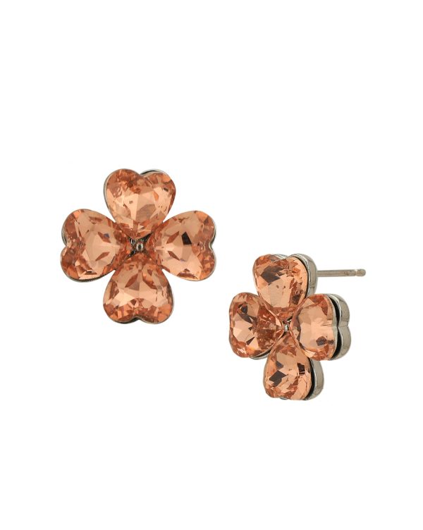 Silver Plated With Crystal 4-Clover Floral Bold Stud Earring For Women For Discount