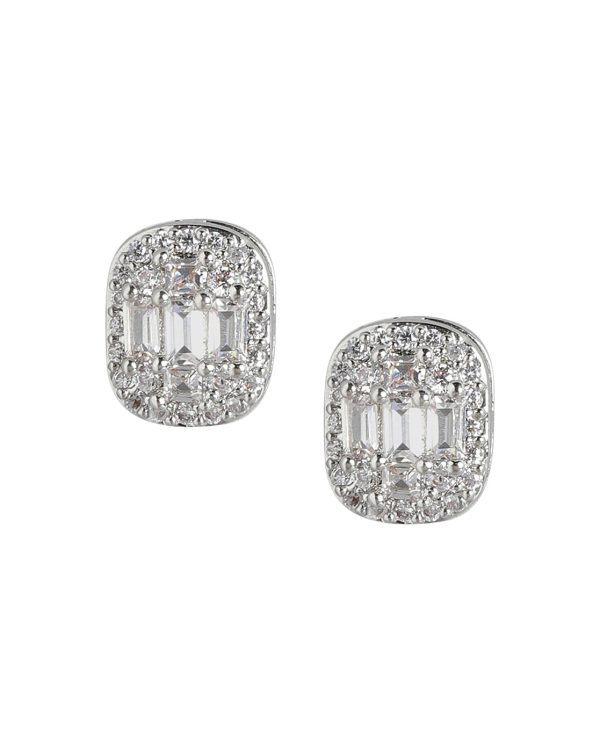 Rhodium Plated With Cz Petite Stud Earring For Women on Sale