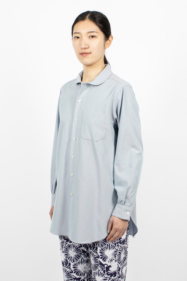 Rounded Collar Shirt Blue Iridescent Hot on Sale