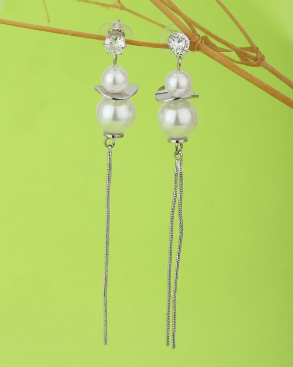 Carlton London Rhodium Plated White Pearl Spherical Drop Earring For Women Online now