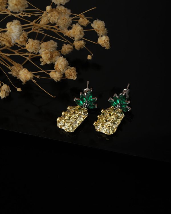 Carlton London Gold Plated Cz Pineapple Drop Earring For Women Online Sale