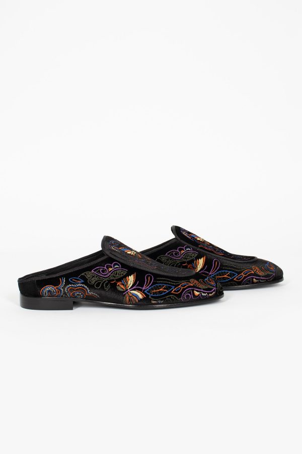 Velvet Mule Black Papillon Embroidery Online