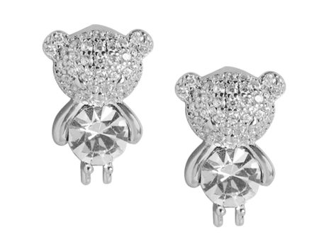 Rhodium Plated Cz Cat Shape Stylish Stud Earring For Women on Sale