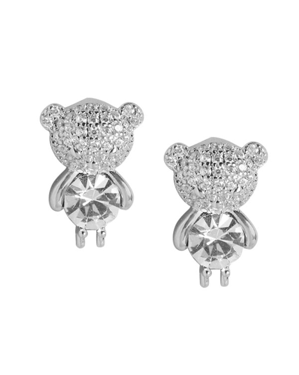 Rhodium Plated Cz Cat Shape Stylish Stud Earring For Women on Sale