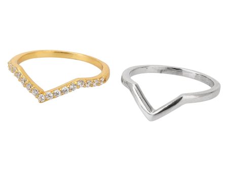 Carlton London Gold & Silver Plated Set Of 2 Contemporary Finger Rings For Women Online Sale