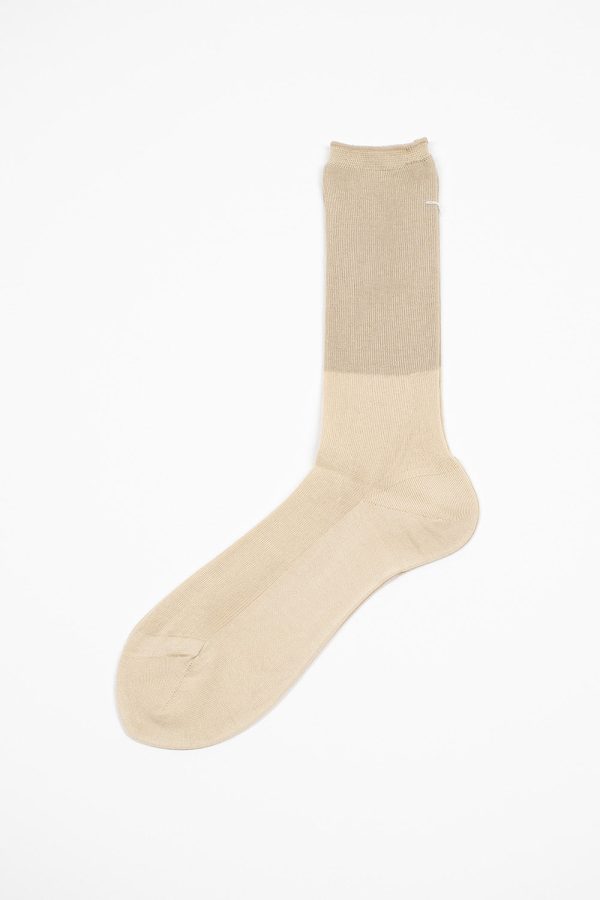 ANP-92L Tow Tone Ribbed Socks Ivory Beige Online now