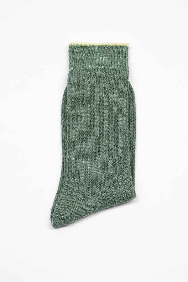 HA-22 Linen Lurex Ribbed Socks Sage Discount