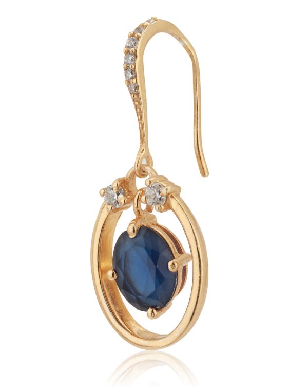 Carlton London Gold Plated Blue Stone Oval Drop Earring For Women For Discount