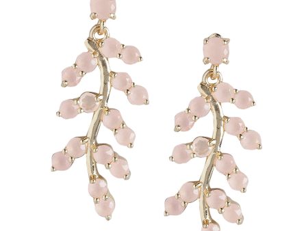 Gold Plated With Pink Beaded Leaf Drop Earring For Women For Discount