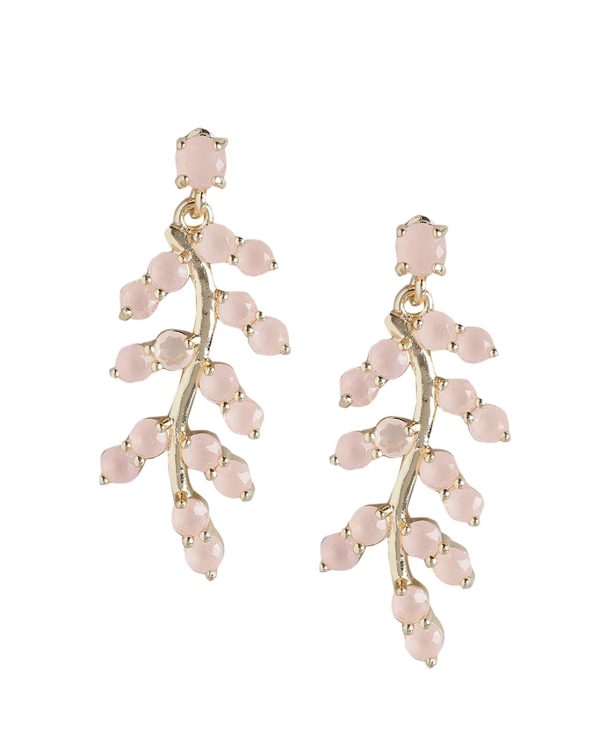 Gold Plated With Pink Beaded Leaf Drop Earring For Women For Discount