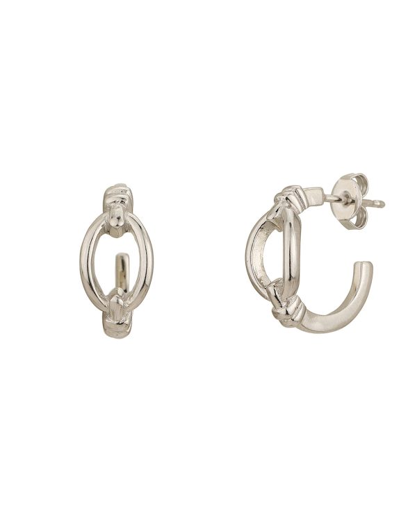 Rhodium Plated Contemporary Half Hoop Earring For Sale