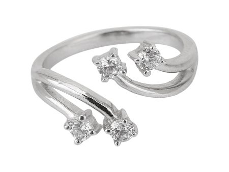 Carlton London Rhodium Plated Silver Toned Cz Studded Adjustable Contemporary Finger Ring For Women Discount