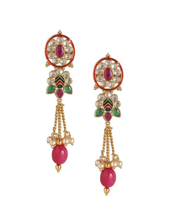 Gold Plated Kundan Pearl Drop Earring For Women Online now