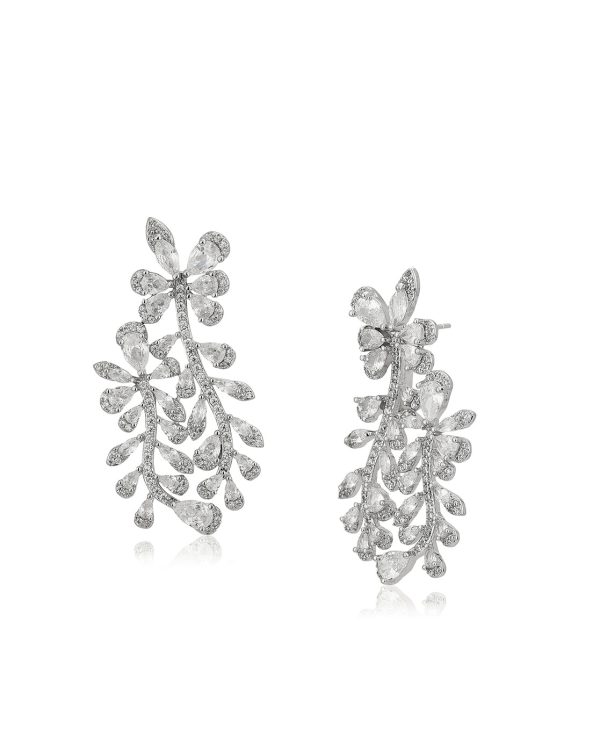 Premium Cz With Rhodium Plated Contemporary Drop Earring For Cheap