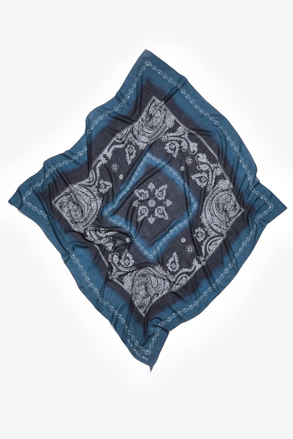 Printed Scarf Denim Blue Black Cheap