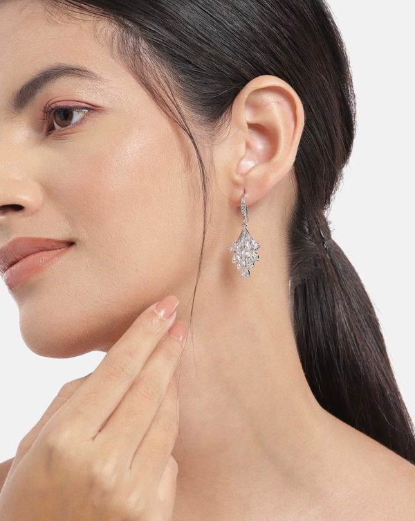 Rhodium Plated With Cz Stylish Drop Earring For Women Online