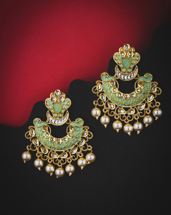 Gold Plated Pearl Enamel Chandelier Jhumka Earring For Women Sale