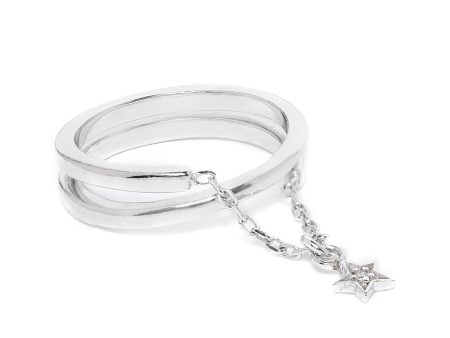 Carlton London Rhodium Plated Silver Toned Cz Studded With Dangling Star Adjustable Finger Ring For Women For Discount