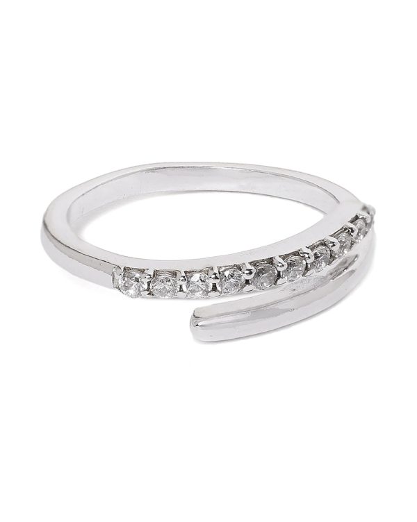 Carlton London Rhodium Plated Silver Toned Cz Studded Adjustable Finger Ring For Women Discount