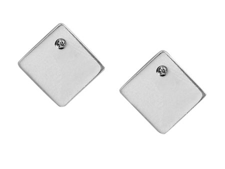 925 Sterling Silver Rhodium Plated With Zirconia Square Stud Earring Online Sale