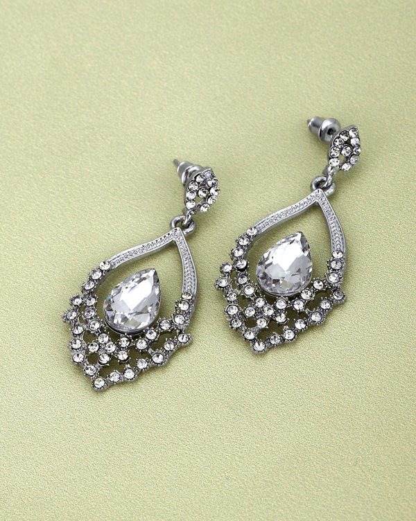 Rhodium Plated With Crystal Fancy Drop Earring For Women Sale