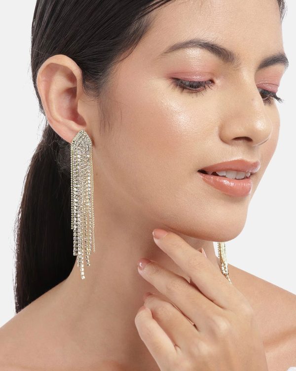 Gold Plated With Cz Tassel Drop Earring For Women For Sale