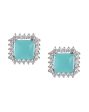 Rhodium Plated With Turquoise Stone Stud Earring For Women Sale