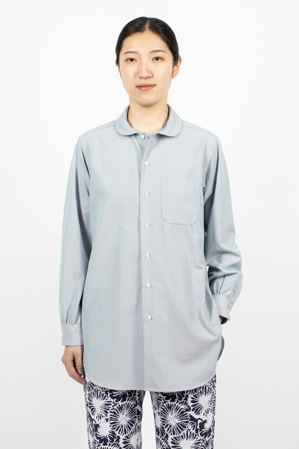 Rounded Collar Shirt Blue Iridescent Hot on Sale