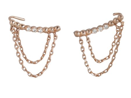 18Kt Rose Gold Plated Cz Fancy Ear Climber With Tassle Earring Supply