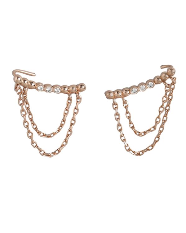 18Kt Rose Gold Plated Cz Fancy Ear Climber With Tassle Earring Supply