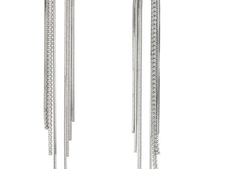 Rhodium Plated Cz Contemporary Drop Tassel Earring For Women For Sale