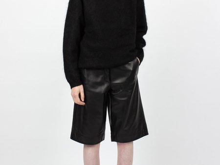 Bermuda Wide Leather Shorts Black on Sale