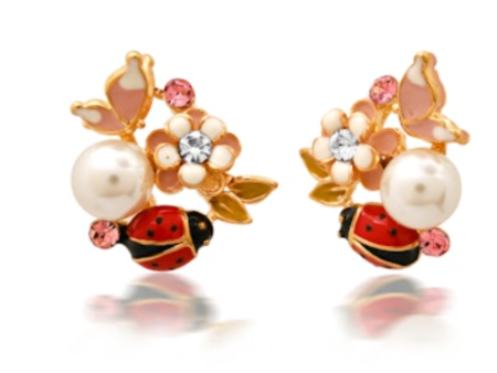 Enamel Ladybug Flower Cluster Studs Sale