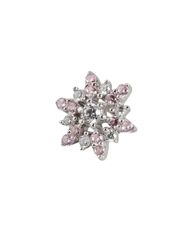 925 Sterling Silver Pink Zirconia With Rhodium Plated Floral Stud Earring Hot on Sale