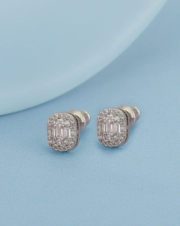 Rhodium Plated With Cz Petite Stud Earring For Women on Sale