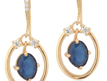 Carlton London Gold Plated Blue Stone Oval Drop Earring For Women For Discount